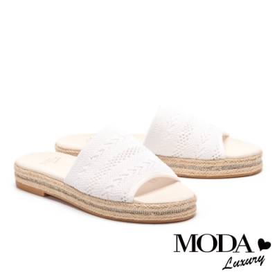 拖鞋 MODA Luxury 簡約民俗風飛織草編厚底拖鞋－白