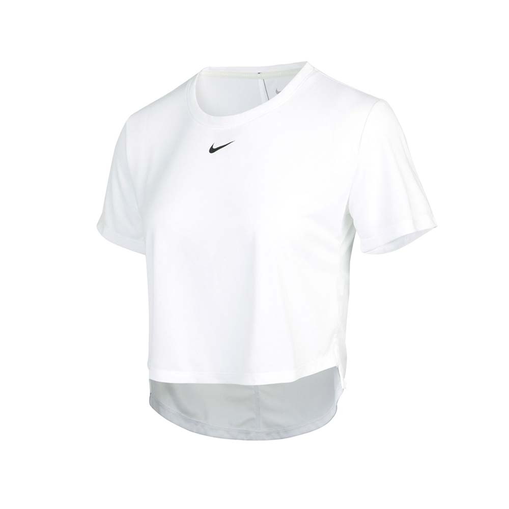 NIKE 女短版T恤-DRI FIT 慢跑 路跑 上衣 訓練 短袖T恤 運動 DD4955-100 白黑