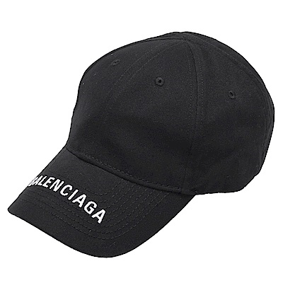 BALENCIAGA 品牌字母刺繡白色LOGO素面鴨舌帽(黑)