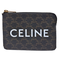 CELINE 經典品牌字母LOGO TRIOMPHE帆布小牛皮零錢包(黑色)