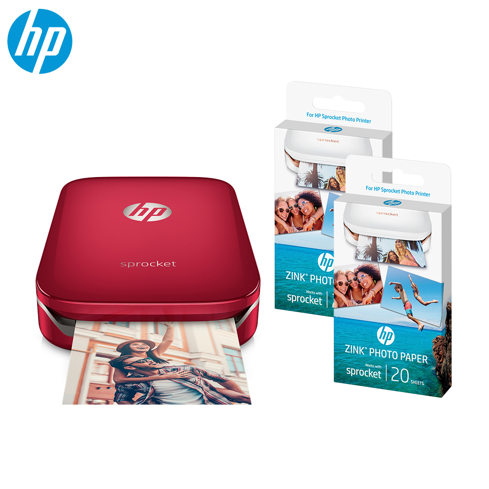 HP Sprocket 口袋相印機 (艷夏紅)+相紙*2（組合包）