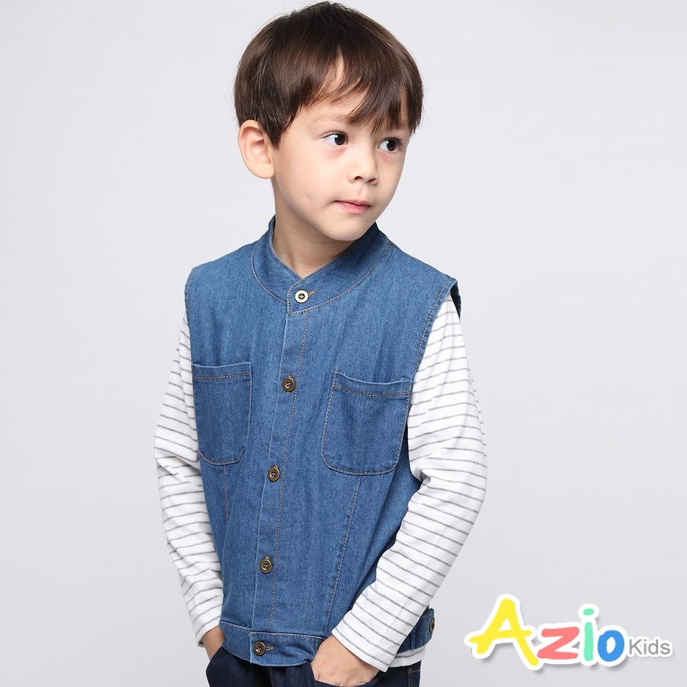 Azio Kids 男童 背心 牛仔立領開扣背心(藍)