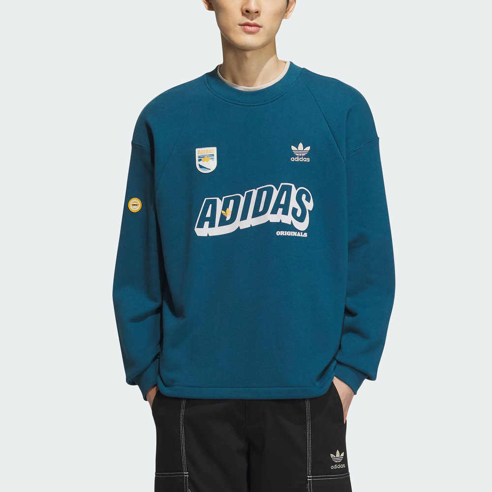 Adidas WS Sweat Crew M [IN0974] 男 長袖 上衣 亞洲版 運動 休閒 棉質 舒適 藍