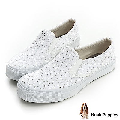 Hush Puppies 白色戀人中性咖啡紗懶人鞋-白色