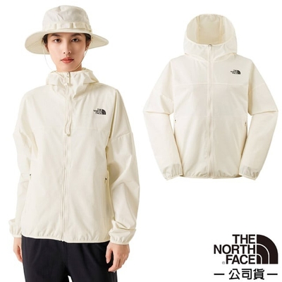 【The North Face】女 NEW ZEPHYR WIND 防風防潑水防曬連帽輕薄外套(亞洲版型).風衣.夾克_7WCP-QLI 沙丘白