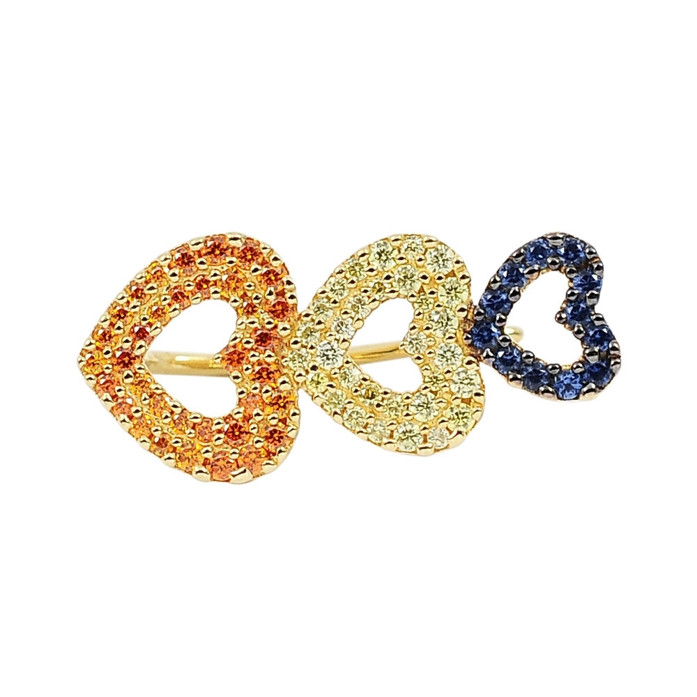 apm MONACO法國精品珠寶 閃耀彩色鑲鋯三愛心單邊勾式金色耳環