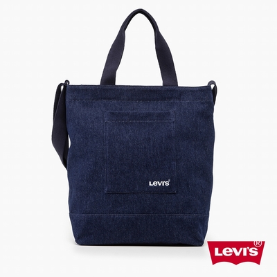 Levis 男女同款 手提、肩背兩用丹寧拉鍊托特包 / 精工刺繡Logo