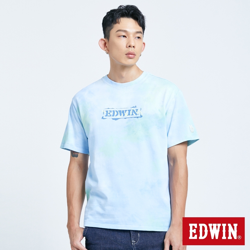 EDWIN EDGE 暈染噴漆LOGO 短袖T恤-男-水藍