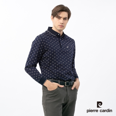 Pierre Cardin皮爾卡登 男款 印花長袖POLO衫-深藍色(5235209-38)