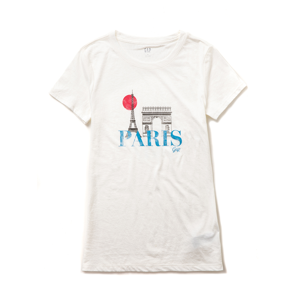 GAP 圖案文字設計短袖T恤(女)-白色