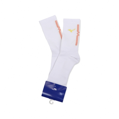 Mizuno 襪子 Crew Socks 男款 白 黃 長襪 高筒 包覆 運動襪 美津濃 單雙入 32TXA607-41