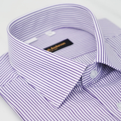 金安德森 紫白條紋窄版短袖襯衫