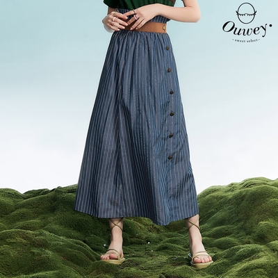 OUWEY歐薇 春日度假感排釦條紋造型長裙(深藍色；S-L)3232162209