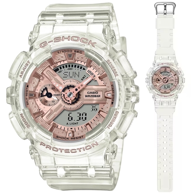 CASIO卡西歐 G-SHOCK WOMEN 金屬光澤 半透明時尚雙顯錶-GMA-S110SR-7A 玫瑰金