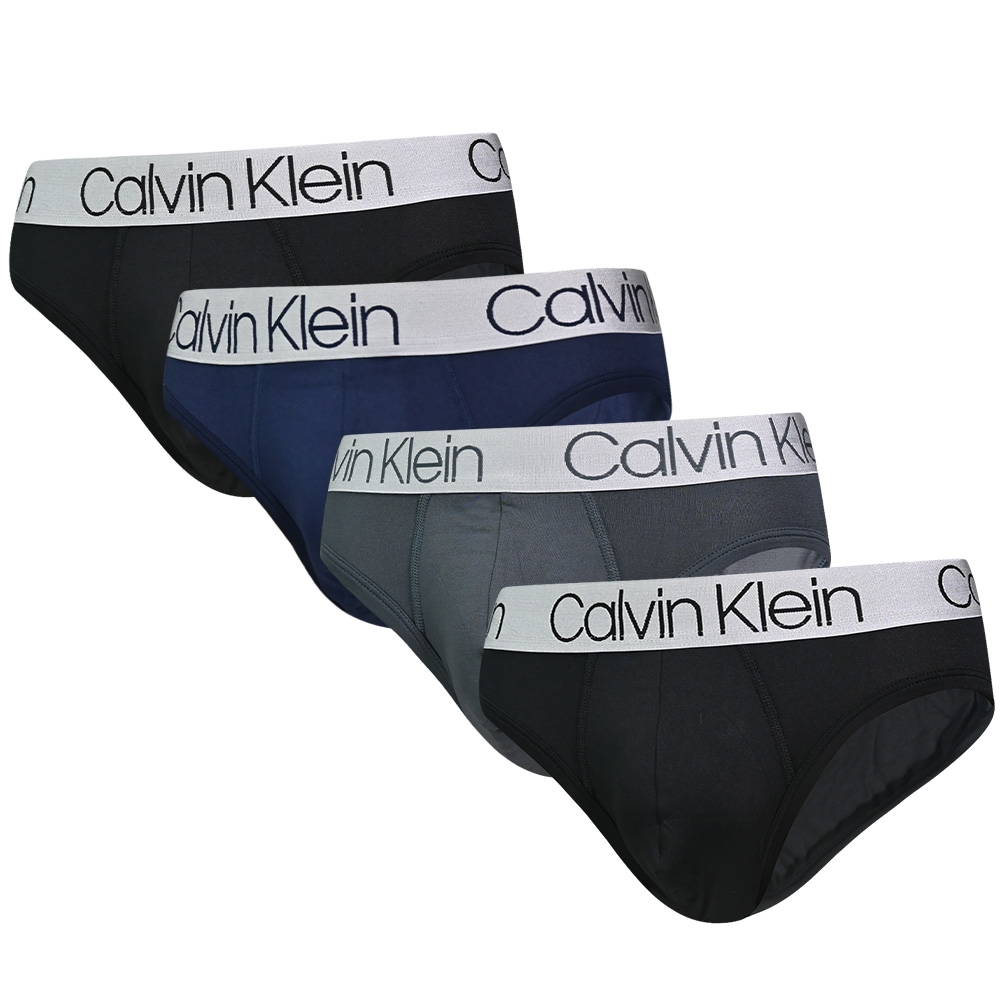 Calvin Klein Microfiber 男內褲 莫代爾絲質彈力舒適三角褲/CK內褲-黑、藍、灰、黑 四入組