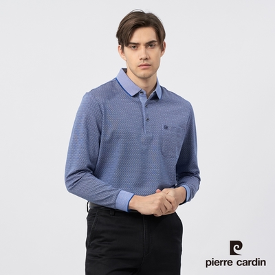 Pierre Cardin皮爾卡登 男款 印花長袖POLO衫-藍色(5235211-36)