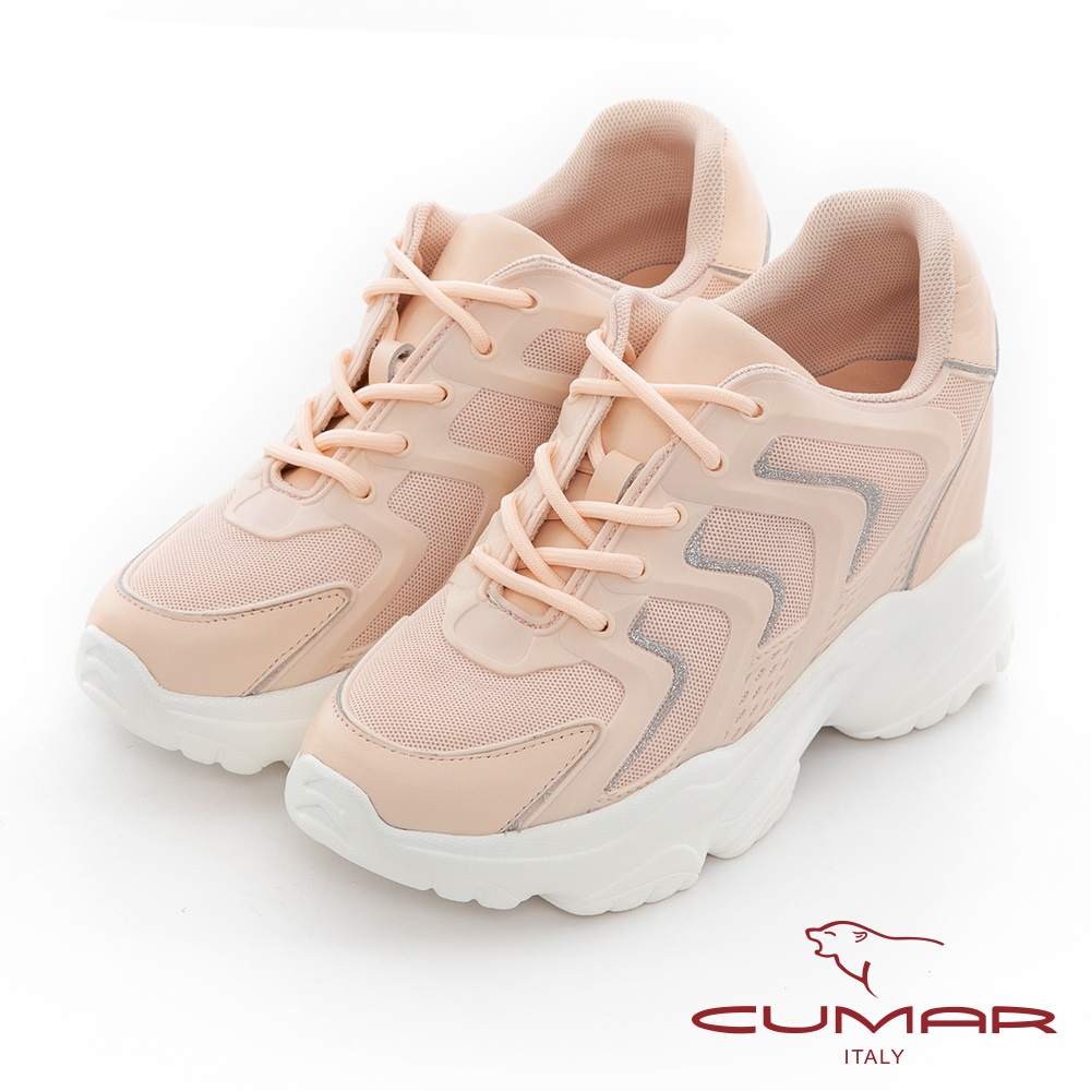 【CUMAR】異材質閃耀厚底內增高老爹鞋-粉紅