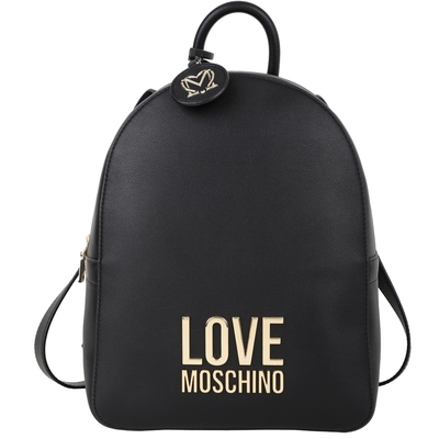 LOVE MOSCHINO 金屬字母附吊飾皮革後背包(黑色)