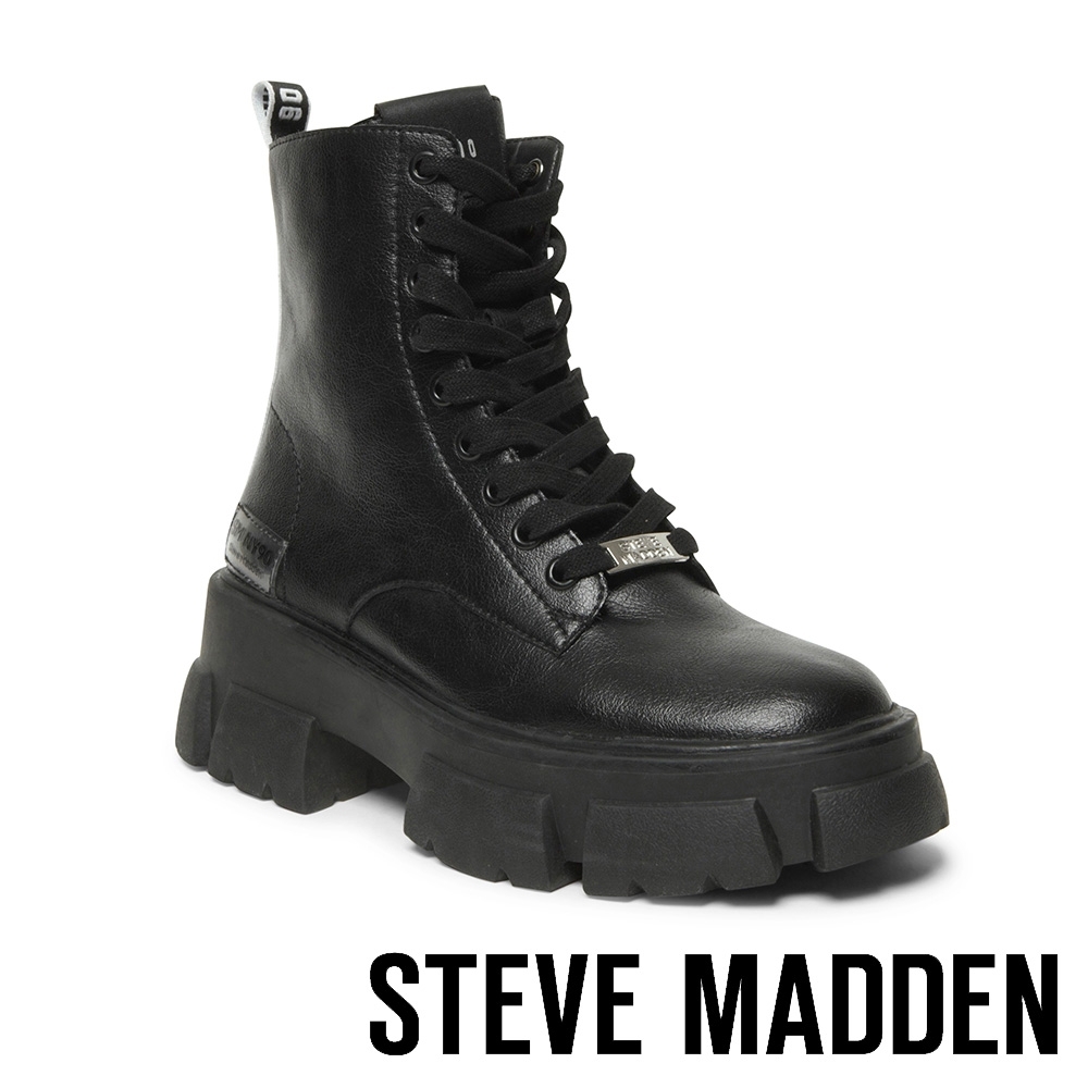 STEVE MADDEN-TANKER ROCK BOTTON 經典綁帶字母厚底中筒靴-黑色 product image 1