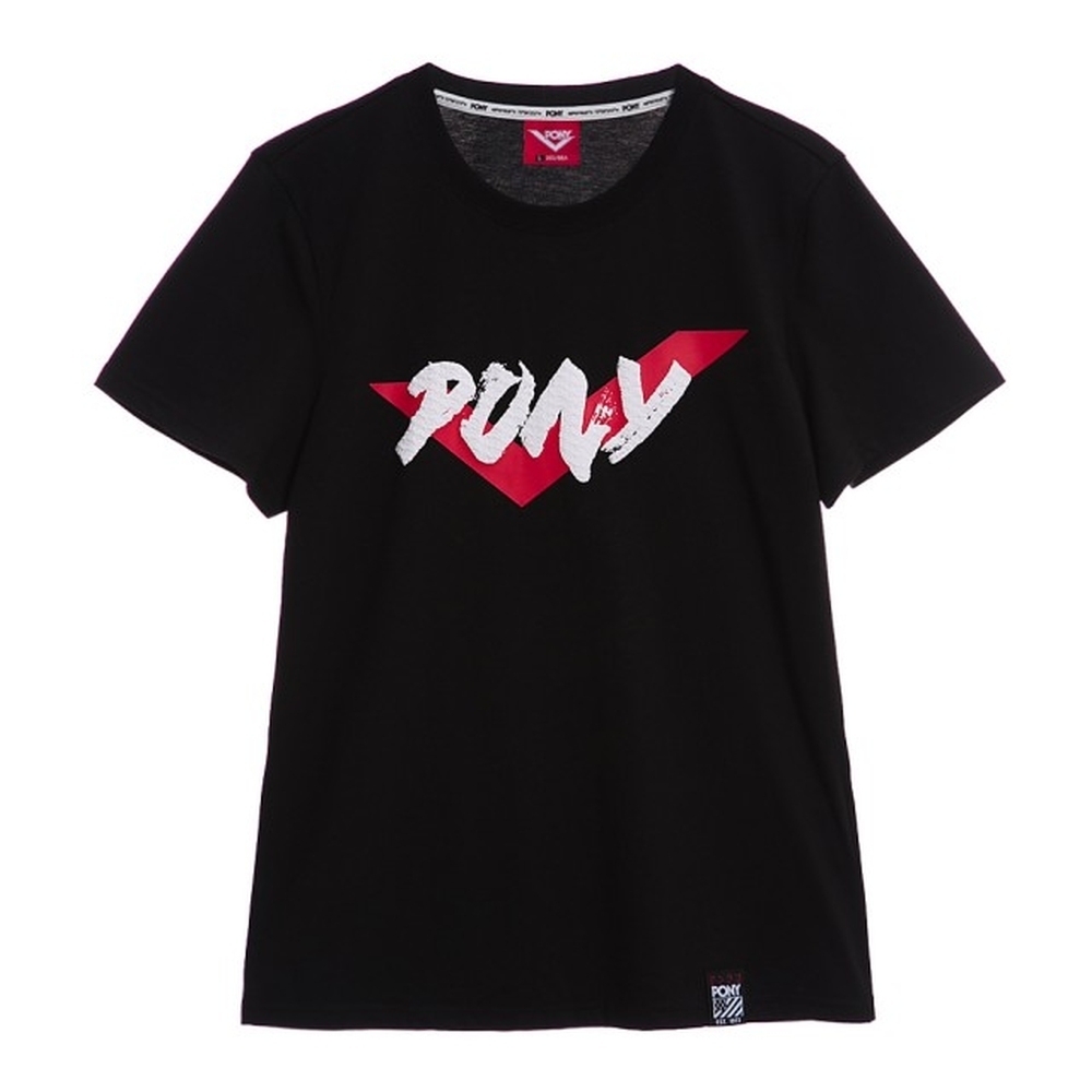 【PONY】Logo圖騰純棉直筒短袖上衣T恤-男女款-黑 白 product image 1
