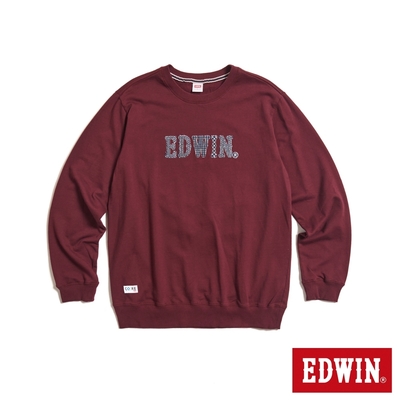 EDWIN 再生系列 CORE 刺仔繡拼布LOGO厚長袖T恤-男-朱紅色