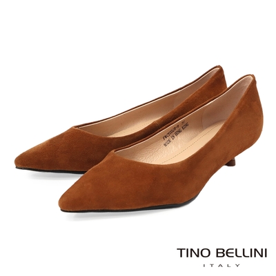 Tino Bellini 簡約雅致素色羊皮尖頭3cm低跟鞋-棕