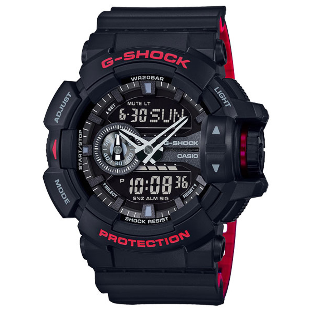 G-SHOCK 絕對強悍經典雙顯運動錶(GA-400HR-1A)-紅黑/51.9mm