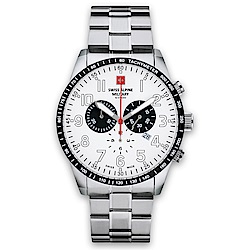 瑞士阿爾卑斯錶S.A.M 狂蜂系列-大黃蜂/白色錶盤/不鏽鋼鍊帶/三眼計時/45mm