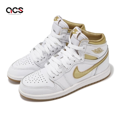 Nike 童鞋 Air Jordan 1 High OG PS 中童 白 金 高筒 喬丹 AJ1 休閒鞋 FD2597-107