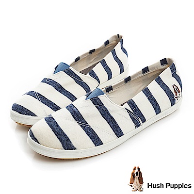 Hush Puppies 清爽條紋咖啡紗懶人鞋-深藍