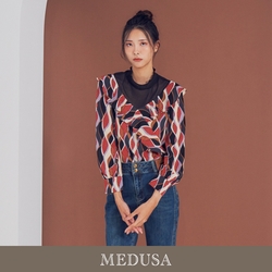 現貨【MEDUSA 曼度莎】復古透膚拼接雪紡上衣（M-XL）｜女上衣 長袖上衣