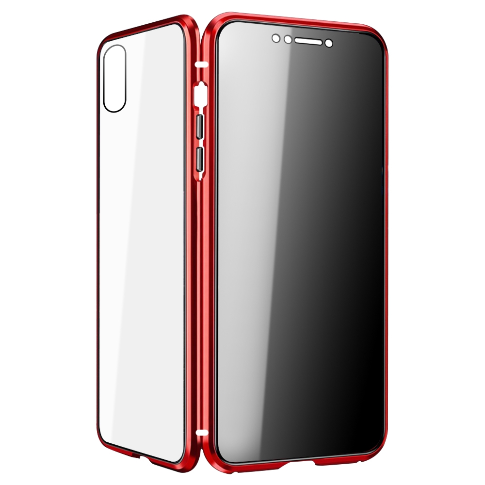 iPhone X XS 防窺金屬全包雙面玻璃磁吸殼手機保護殼 X XS手機保護殼 紅色款
