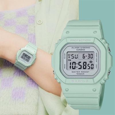 CASIO 卡西歐 BABY-G 春季色彩方形女錶電子錶 迎春好禮-鼠尾草綠 BGD-565SC-3