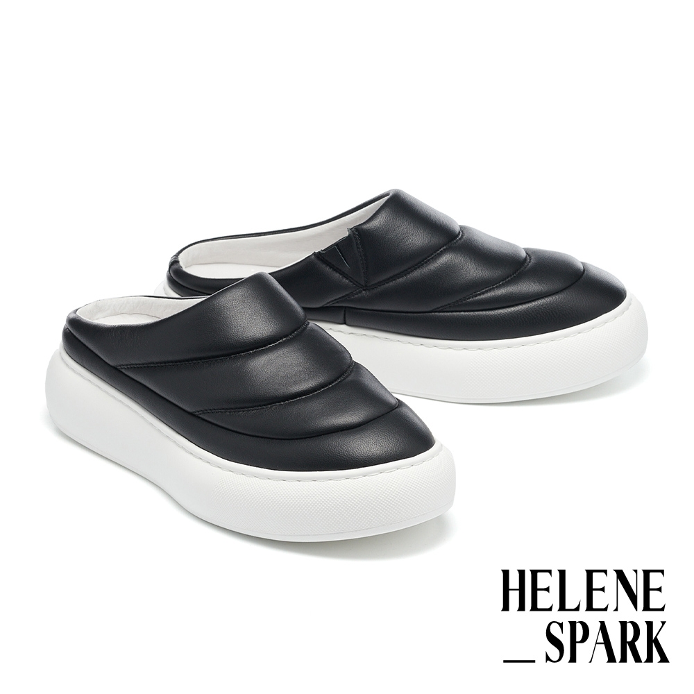 穆勒鞋 HELENE_SPARK 舒適率性純色澎感軟羊皮穆勒厚底拖鞋－黑
