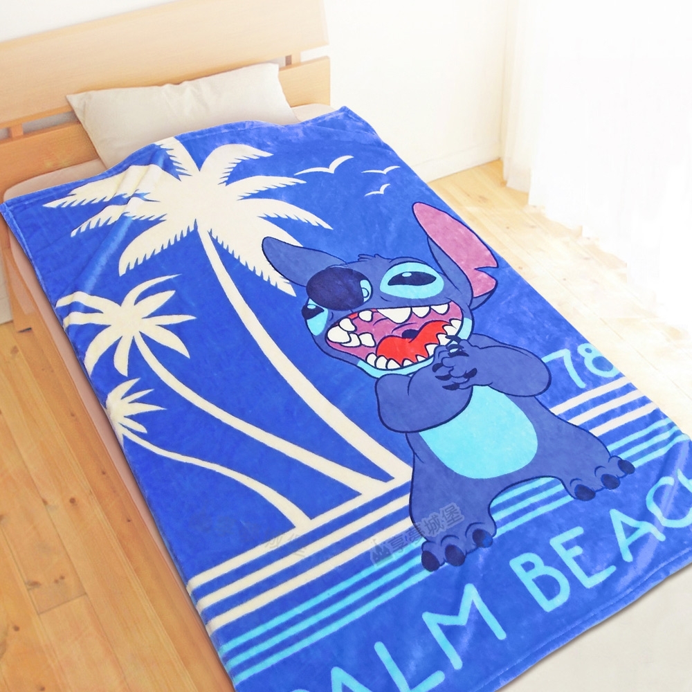 享夢城堡 法蘭絨毯100x150cm-迪士尼史迪奇Stitch 棕櫚海灘-藍