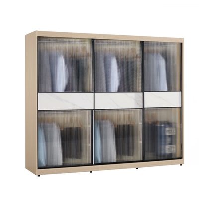 文創集 維爾7尺鋁框玻璃岩板衣櫃(吊衣桿x6＋內多分層格)-211x60x196cm免組