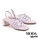 涼鞋 MODA MODAY  簡約交叉線條羊皮方頭粗跟涼鞋－紫 product thumbnail 1