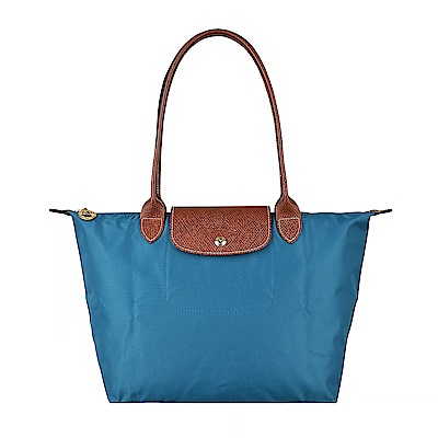 LONGCHAMP LE PLIAGE壓印LOGO長提把尼龍摺疊拉鍊肩背包(小/孔雀藍)