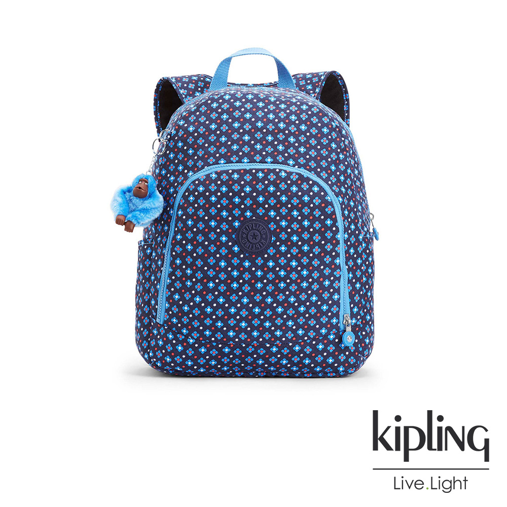 Kipling 後背包 復古藍色小花-大