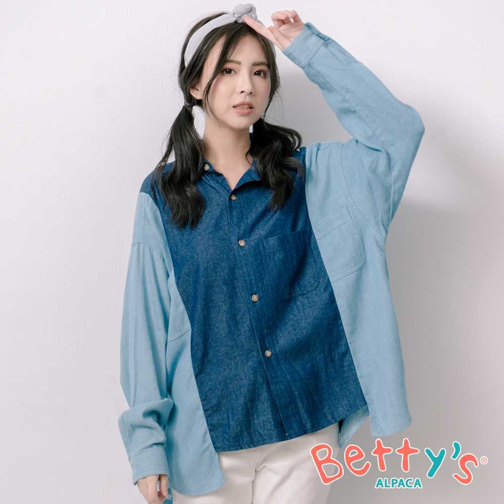 betty’s貝蒂思　深淺拼接寬版牛仔襯衫(藍色)