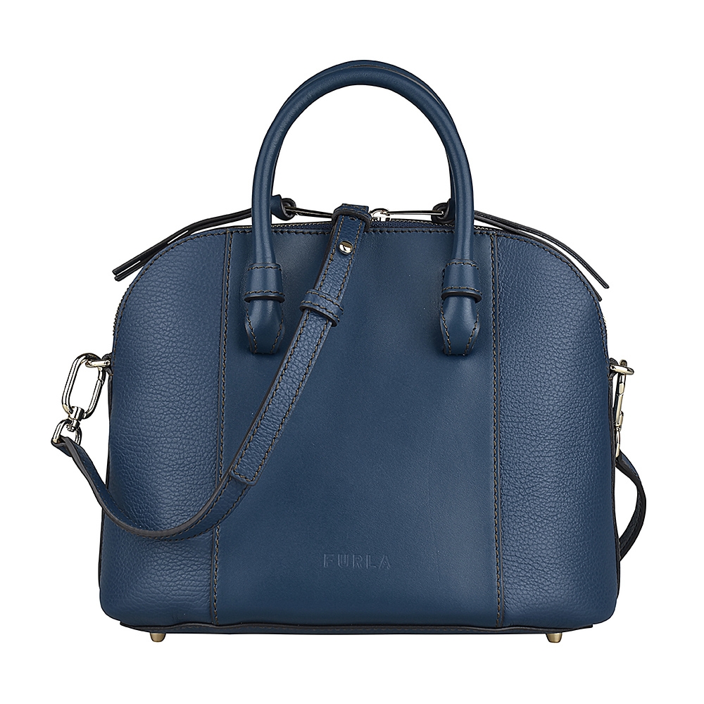 FURLA MIASTELLA壓印字母LOGO小牛皮拉鍊手提斜背兩用包(藍)