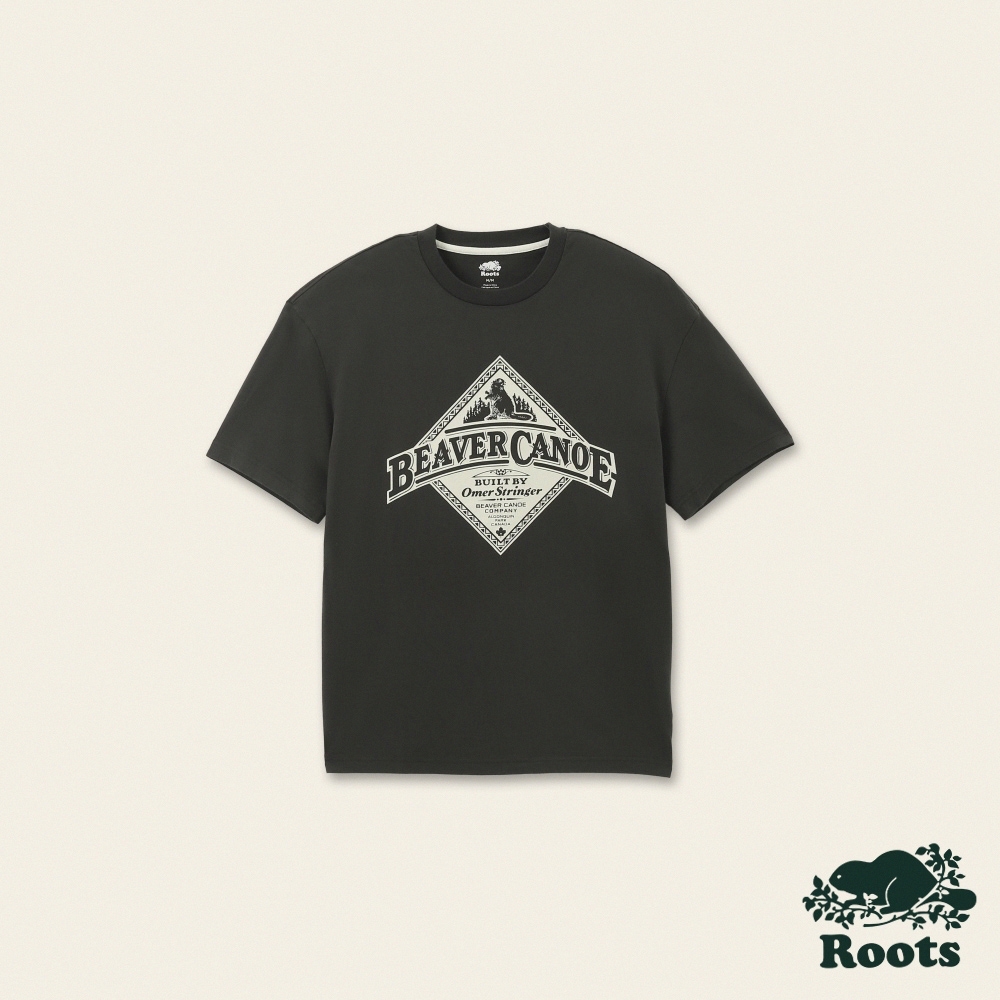 Roots男裝-海狸獨木舟系列 寬版有機棉短袖T恤-鐵灰色