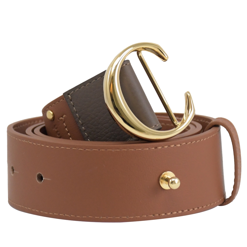 CHLOE  Ceinture 經典 LOGO扣式簡約寬版素色小牛皮皮帶(栗棕)