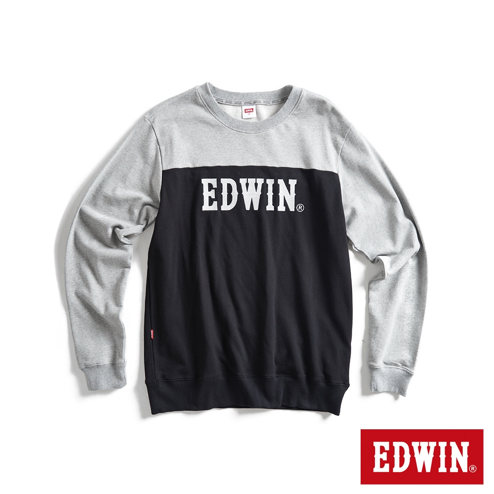 EDWIN 露營系列 經典撞色拼接LOGO厚長袖T恤-男-黑色