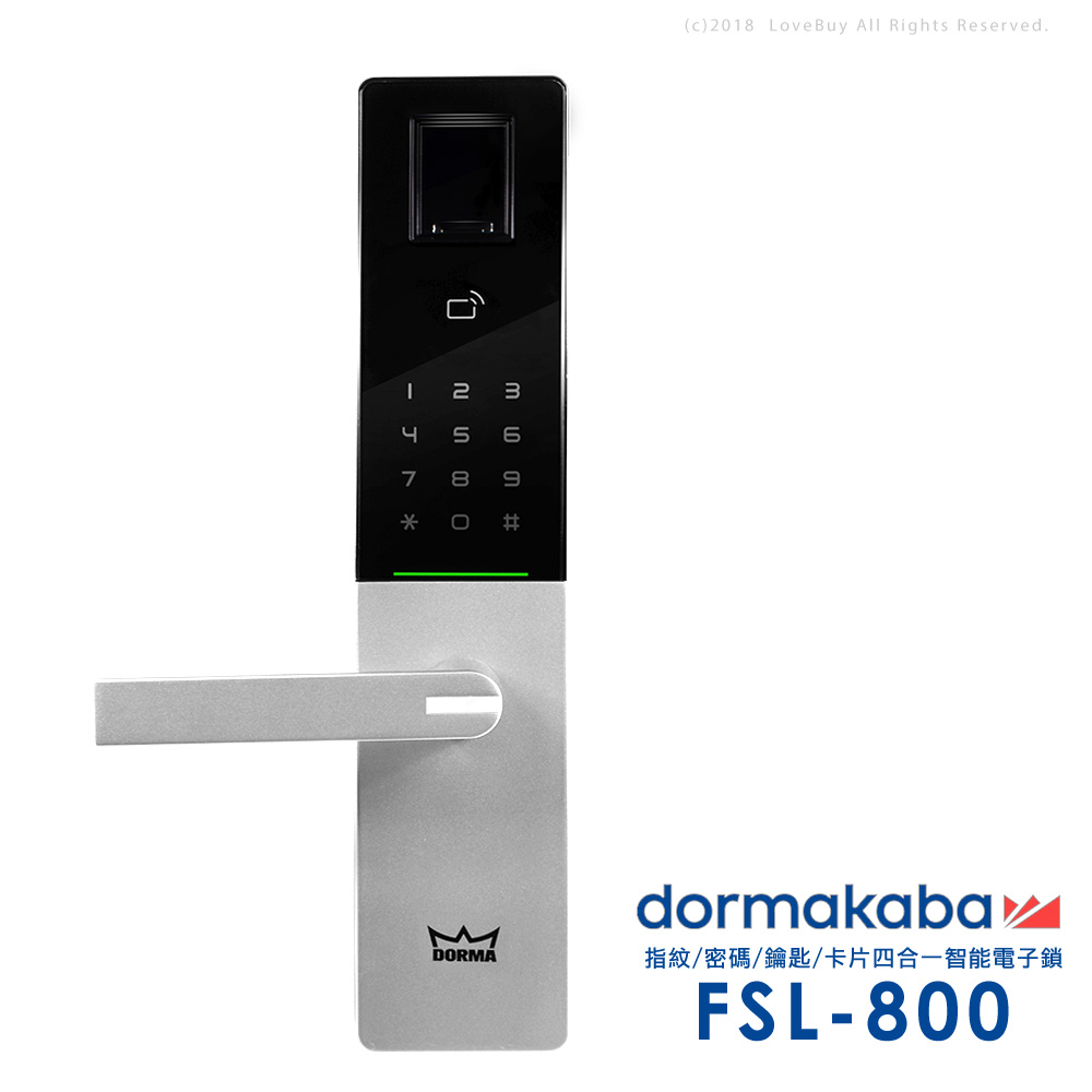 dormakaba 密碼/指紋/卡片/鑰匙智能電子門鎖FSL-800-時尚銀(附基本安裝)