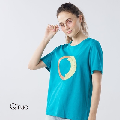 【Qiruo 奇若名品】專櫃精品綠色短袖大圓圈設計(休閒圓領短袖女裝上衣3214A)