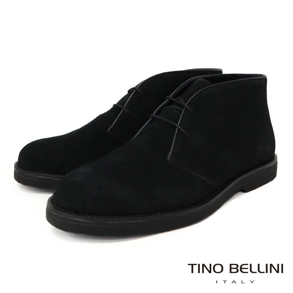 TINO BELLINI 男款 牛皮休閒繫帶短筒靴-黑