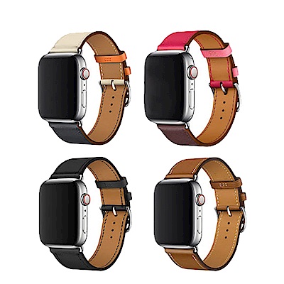 Apple Watch 1/2/3/4 真皮質商務錶帶 撞色腕帶