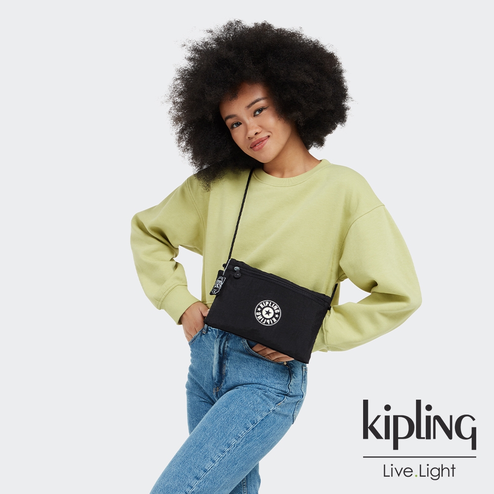 Kipling 沈穩極致黑前拉鍊大開口斜背包-RAGU