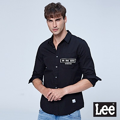 Lee ON THE MOVE口袋印花長袖襯衫/UR-黑色